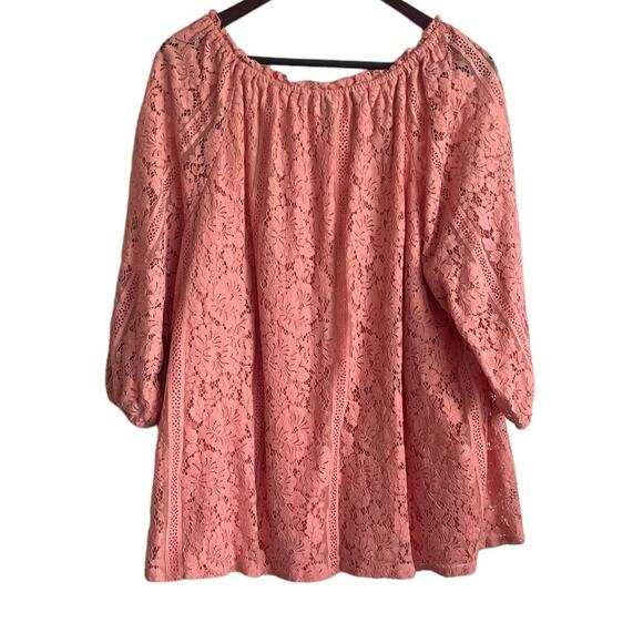 Catherines Women Top 2X Peach Floral Lace Overlay Eyelet Inlet Flowy Feminine - Picture 3 of 13